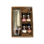 Caja sal parrillera en molinillos con set cuchillo pro wayu